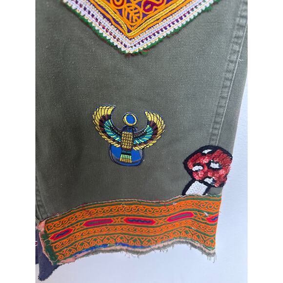 Linne by Gunda Japanese Denim Army Green Midi Skirt Embellished Mickey Women 30" - Picture 4 of 11